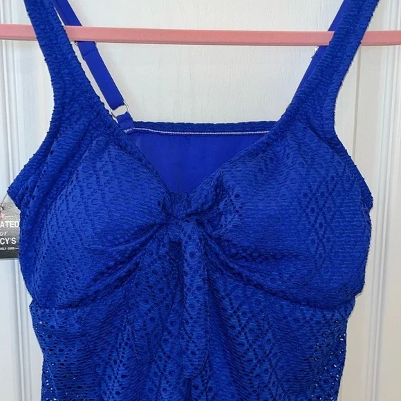 NWOT Swim Solutions COBALT BLUE Knot-Front Tummy-Control Swimdress, 16W - Picture 3 of 11